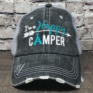 "I’m a Happy Camper" Embroidered & Distressed Cap